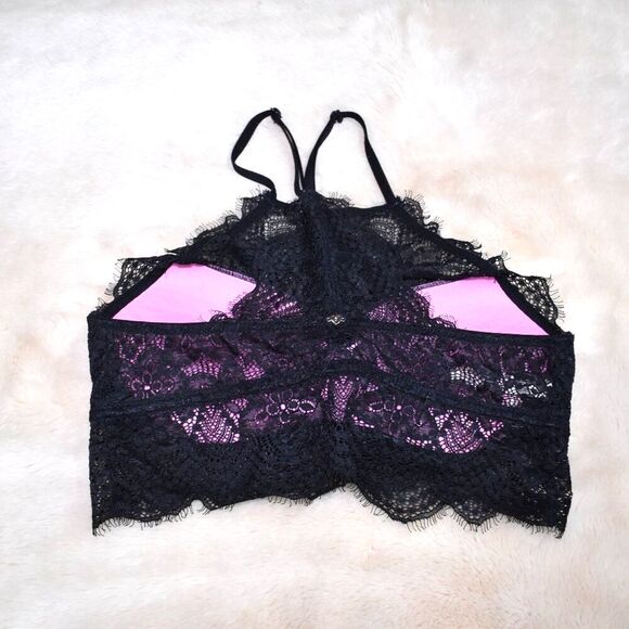 Victoria Secret PINK Black Halter Racer Back Lace Bralette Size Small - Picture 2 of 6
